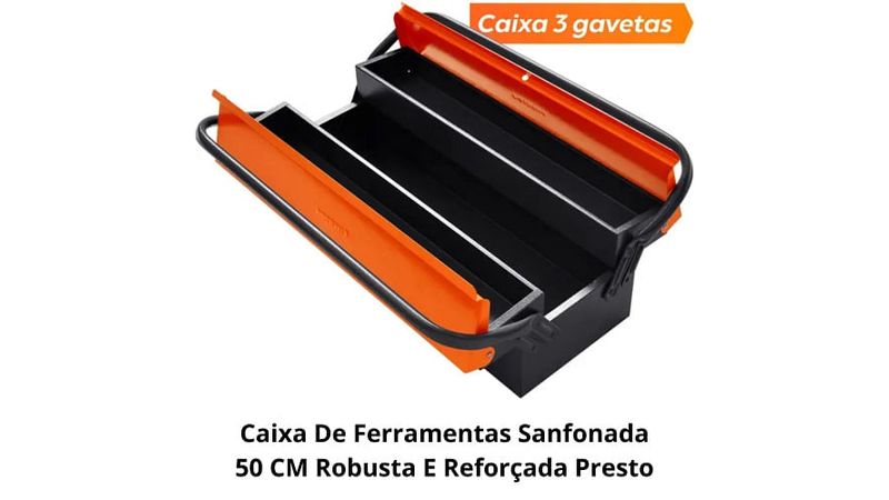 Caixa metálica sanfonada para ferramentas, com 5 gavetas, 50,0 cm